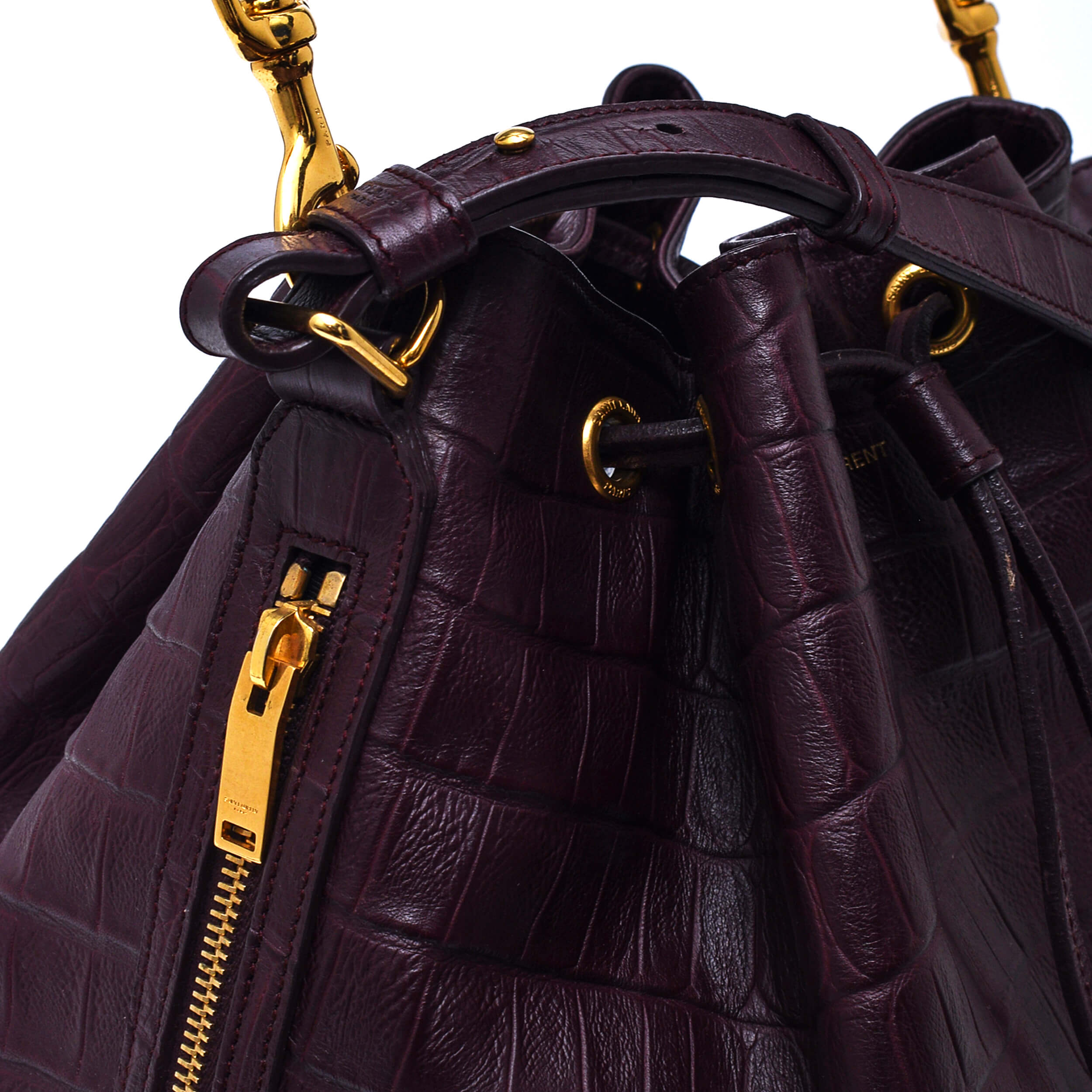 Saint Laurent - Damson Calfskin Crocodile Embossed Leather Emmanuelle  Bucket Bag